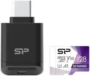 Silicon Power Micro SDXC UHS-I U3 128GB Memory Card Bundle with USB C Card Reader SPU128TC200
