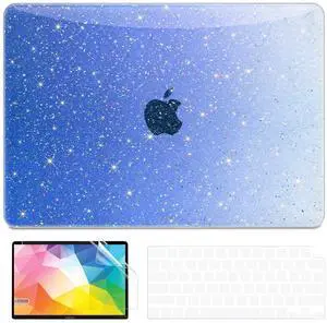 QJUZO Compatible with MacBook Air 13 inch Case 2025 2024 2023 2022 M4 M3 M2 (Model A3240 A3113 A2681) Sturdy Glitter Laptop Hard Shell for MacBook Air 13.6" + Keyboard&Screen Cover, Gradient Blue