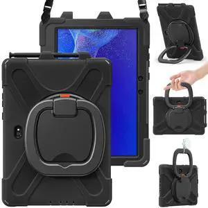 BRAECN Case for Samsung Galaxy Tab Active4 PRO 2022/Galaxy Tab Active PRO 10.1" 2019, Heavy Duty Rugged Protective Silicone Cover with 360° Rotating Kickstand & Handle Grip, Shoulder Strap, Black