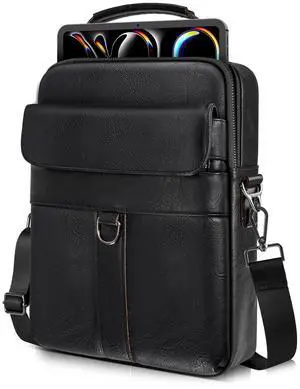 13 Inch Laptop Shoulder Bag Leather Carrying Case for Macbook Air 13 inch M4 M3 M2 A3420 A3113 A2681/ MacBook Pro 14" M4 M3 M2, Vertical Laptop Sleeve Messenger Computer Bag, Black