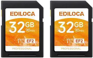 UHS-I 32GB SD Card 2 Pack UHS-I Memory Card Fast Storage, Read/Write Speed 90/20MB/s, C10, U1 V10 Full-HD & 4K Video, Must-Have for Professional Photographers 2PCS
