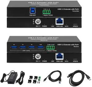 USB 3.2 Extender Over Cat6a/7 100m/330ft, 4 USB 3.0 Ports, Plug and Play, No Driver, Supports All Operating System, RS232 FSYNC Extension, Single Adapter Power, Keyboard and Mouse Over Ethernet