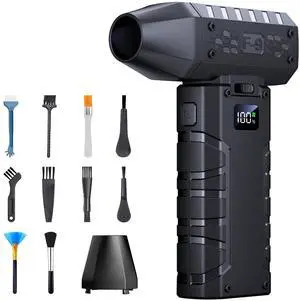 Compressed Air Duster - 100 - Gear Adjustable 130,000 RPM Rechargeable Cordless Electric Air Duster with Display Screen, Mini Dust Blower for Computer, Keyboard, Home, Car Cleaning (Black)