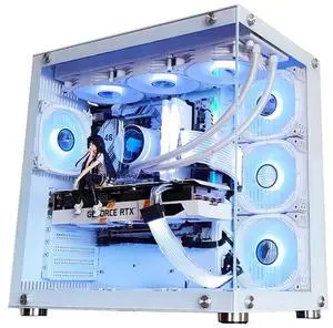 Computer Gaming PC Case,7 Pre-Installed RGB Fans & 360mm Water Cooling Support, Mid-Tower Chassis Compatible with ATX/Micro-ATX Motherboards, Suitable for Gaming & Office Builds,White
