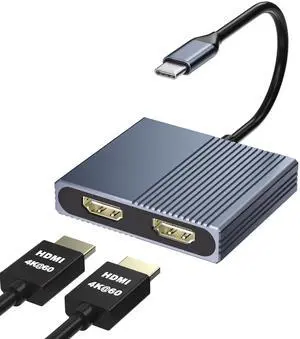 HDMI Splitter for Dual Monitors, Dual HDMI Adapter for 2 Monitors, 4K@60hz Display, USB C to Double Adapter, Splitter Extended Display, Docking Station for Dell/HP/Mac