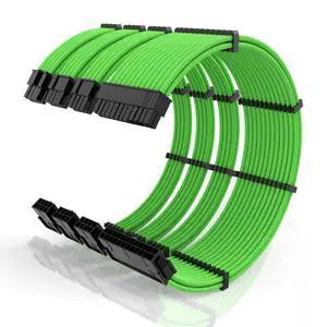 16AWG PSU Cable Extension Kit with Cable Combs,1x24pin ATX/1x8pin(4+4) EPS/2x8pin(6+2) PCIE Extension Cable,Cable Extension PC Sleeved Cables 30cm Length,Power Supply Extension Cable Kit(Green)