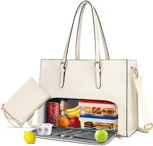 KKXIU Lunch Tote Bag for Women 15.6 Inch Laptop Briefcase Work Bag with Insulated Lunch Compartment Messenger Handbags Professional for Business, Work, Nurse, Office, Collage, Casual, Gift for Women
