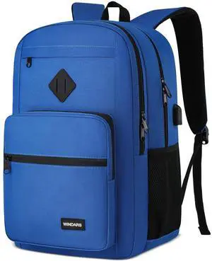 WINDARS Backpack for Men Women, Durable Casual School Backpacks Teens Boys and Girls Classic 15.6 Inch Laptop Bookbag with USB Charger for College High School Work Travel (Dark Blue)