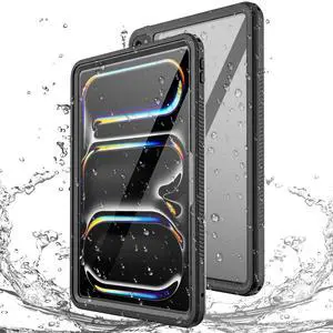 Miimall Waterproof Case for iPad Pro 13 inch 2024 M4, IP68 Waterproof Clear 360 Full-Body Ultra-Thin, Built-in Screen Protector, Shockproof Dust/Snow Proof Waterproof for iPad Pro 13 inch, Black