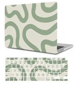 Case Compatible with MacBook Air 13 inch Models A1369 A1466 Older Version 2017 2016 2015 2014 2013 2012 2011 2010, Protective Hard Plastic Laptop Shell Case and Keyboard Skin, Green Line