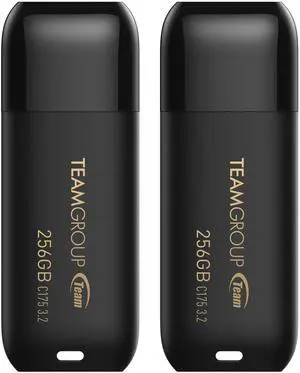 TEAMGROUP C175 256GB 2 Pack USB 3.2 Gen 1 (USB 3.1/3.0) Read 100MB/s Flash Thumb Drive, External Data Storage Memory Stick Compatible with Computer/Laptop Matte Black TC1753256GB22