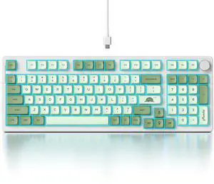 Fogruaden Wired Green Matcha Creamy Mechanical Keyboard with Number Pad, Hot Swappable RGB Gaming Keyboard with Knob, 98 Key, Custom Gasket Mount, Red Switch, NKRO 96% Keyboards for Win/Mac