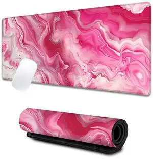 VODRM Marble Large Gaming Desk Mat,Rubber Non-Slip Pink and White Cracked Lines Mouse Pad,31.5x11.8x0.12in Extended Abstract Mousepad,Game Lover Mice Pads Gifts,Office Home Deskmat Decor