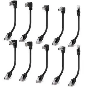 Cat 6 Ethernet Extension Cable 10Pack,Multiple Angle (UP/Down/Left/Right/Straight), Right Angle Cat6 RJ45 Male to Male Space saving Gigabit Network LAN Patch Cord,250MHz 1Gbps for PC, Router, Xbox-1FT