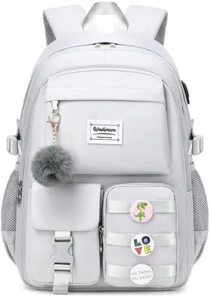 Wadirum Cute Laptop Backpack for Girl Fashion College Bag Women Backpack Purse Grey