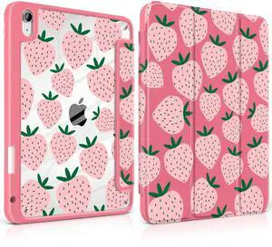 MEEgoodo Case for iPad Air 11 inch M3 2025 / M2 2024,for iPad Air 5th / 4th Generation Case 10.9 inch 2022/2020, Tablet Cover with Acrylic Transparent Back Shell, Minimalist Strawberry