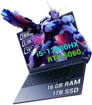 FIREBAT Laptop Computer, RTX 5060, 16in WQXGA 2560x1600 180Hz 500nits, Intel Core 13500HX CPU, Backlit, 1TB PCIe Gen4 SSD, 16GB DDR5 RAM, Notebook Gaming Laptop Gamer PCMECHREVO KuangshiX