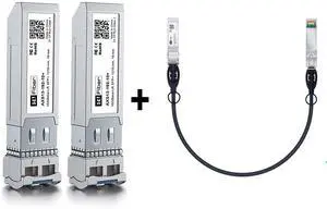 2 Pack 10GBase-LR SFP+ Module with 10G SFP+ Cable 0.5m, 10G Single Mode SFP+ LC Fiber Transceiver, 10G DAC CableCompatible with Cisco, Meraki, MikroTik, Ubiquiti, Unifi, Netgear, D-Link and More