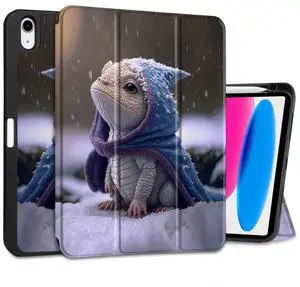 MEEgoodo Case for iPad A16 11th Generation 11 inch 2025/iPad 10th Generation 10.9 inch 2022, Tablet Cover with Trifold Stand + Pencil Holder + Auto Wake/Sleep + Soft TPU Back Cover, Cute Dragon Cub