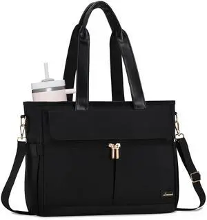 LOVEVOOK Upgrade Version Work Bags for Women 15.6 Inch Laptop Bag Large Capacity Mutiple Pockets Teacher Bag Water Resistant Canvas Tote Bag Purse for Office Travel College Nurse Teacher, Black