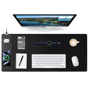 Mouse Pad with Wireless Charging, Gaming Mouse Pad with Ultra-Smooth Surface, Large XXL Desk Mat, Non-Slip Mouse Mat, Waterproof Computer Keyboard Pad for Gaming, Desk, Office, PC, 900x400x4MM, Black