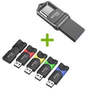 KEXIN Flash Drive 64GB Thumb Drive 5 Pack 2.0 + KEXIN 128GB USB C Flash Drive USB 3.0
