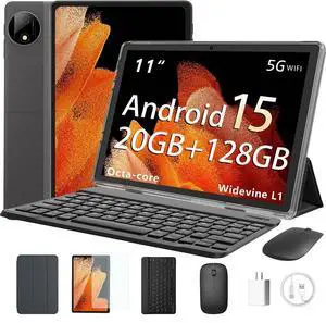2025 Tablet 11 Inch Android 15 Tablet, 20 GB RAM 128 GB ROM 1TB TF, 1280x800 HD IPS, 8000 mAh, 2.4G/5G WiFi BT 5.0, GMS Certified, Octa-Core, 5MP + 8MP Dual Cameras, Keyboard Mouse, case (Black)