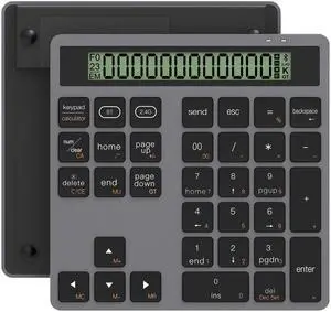 Bluetooth Number Pad - 2.4G Wireless Numeric Keypad with Display Calculator - Wireless Number Pad Slim 34-Key Portable Financial Accounting Numpad Data Entry & Calculation 2in1 for Laptop MacBook PC