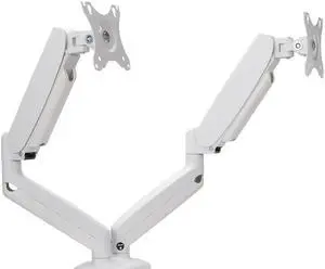 JIEZIKONGJIAN Dual Monitor Desk Mount for 2 Monitors Max 32 inch Screen, Gas Spring Arm, Stand with Clamp/Grommet Mounting Base, VESA 75x75mm & 100x100mm, Mounts Fit 4.4-17.6lbs Computer, White