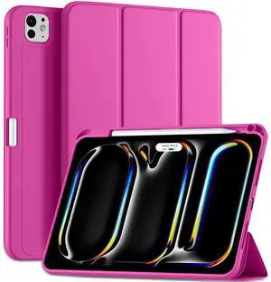 Kidopire New Compatible with iPad Pro 11 Inch Case (M4, 5th Gen 2024) with Pencil Holder, Smart Cover with Protective Trifold Stand & Soft TPU Back, Auto Wake/Sleep, Support Pencil Pro, Rose Red