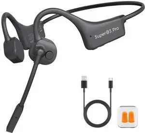 YouthWhisper Bone Conduction Bluetooth Headphones with Microphone Wireless Computer Headsets with Mic Noise Canceling Open Ear Large Battery Multi-Point Connection for Working Cycling Driving Meeting