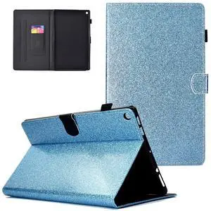 UUcovers Case for All-New Amazon Fire HD 10 Tablet 10.1" (9th/7th/5th Generation, 2019/2017/2015 Release), Stand Premium PU Leather Smart Flip Cover with Pencil Holder [Auto Wake/Sleep], Bling Blue