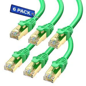 Cat7 Ethernet Cable 0.6 Foot  6 Pack High-Speed LAN Network Patch Cords, RJ45 Gold-Plated Connectors, 600MHz, 10Gbps  for Router, Modem, PC, Gaming, Streaming  Green