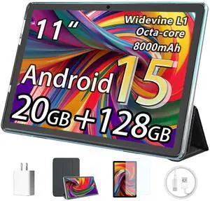 HUIHUANG Tablet 11 inch Android 15 Tablets, 20GB RAM 128GB ROM 1TB Expand, Octa-Core Processor, 1280x800 LCD Touch Screen, WiFi 5, BT5.0, Dual Camera, 8000mAh Battery (Blue)