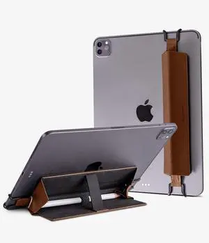 Goospery Holder + Stand Apple Pencil Case Holder 1st & 2nd Generation with Magnetic Closure Elastic Band Sleeve Leather Pouch Compatible with iPad Pro 12.9 11 inch Air 4th 5th - Brown