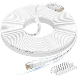 Ethernet Cable 100 ft, High Speed Cat 6e/Cat 6 Long Ethernet Cable with Snagless Rj45 Connector, High Speed Patch Cord Than Cat5e/Cat5, Flat White Shielded LAN Cable for Modem