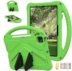 UUcovers Kids Case for iPad Pro 11-Inch 2022/2021/2020/2018 (4th/3rd/2nd/1st Generation) & iPad Air 5th/4th Gen Case 2022/2020 10.9" with Kickstand/Handle/Pencil Holder Stand Girl Boy Cover, Green
