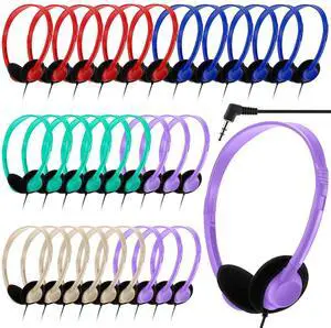 Yunsailing 30 Pack Class Set Headphones for Students Bulk School Headsets Earphones with 3.5mm Jack Classroom Must Haves Teacher Supplies for Adults Laptop Computer(Vivid Color)