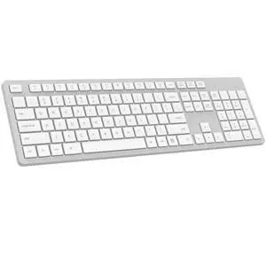 LeadsaiL Wireless Keyboard, 2.4GHz Full-Sized Ergonomic Computer Keyboard, Cordless Noiseless Keyboard,12 FN Shortcuts for Windows MacOS Laptop Computer - White and Grey