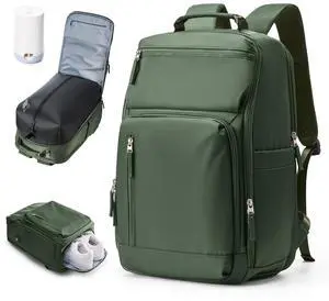 sikazan Vacuum Seal Travel Backpack with Pump, Waterproof Travel Backpack Carry On for Women Men with Vacuum System & Shoe Compartment System, Laptop Backpack, Green