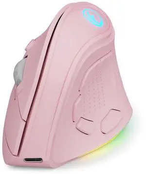 IFYOO 2.4G and BT 5.1 Dual Mode RGB Rechargeable Wireless Vertical Ergonomic Mouse, 5 Side Buttons, Max 8400 DPI, for PC Computer Notebook Laptop, for Windows 11 10, Mac iPad OS, Android - Pink