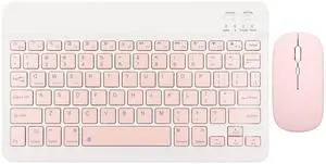 Wisoqu Bluetooth Keyboard Mouse Set, 10 Inch USB Charging Ultra Thin Quiet Keyboard with DPI Mouse, Composite Keys Keyboard Mouse Combo for Cellphone Laptop (Roseate),