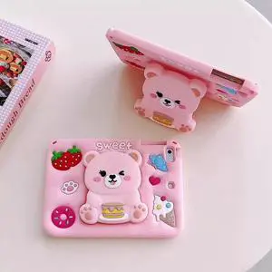 for Samsung Galaxy Tab A9+ Plus Case11 Inch 2023 SM-X210/X216/X218, Cute Cartoon Soft 3D Silicone Cover for A9 Plus Tablet with Strap & Foldable Stand Boys Girls Teens (Pink Bear)