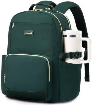 LOVEVOOK Laptop Backpack for Women with Pouch Pocket for Large Capacity Cup,18 Inch Laptop Computer Bag Travel Backpack Purse,Waterproof Work Business Backpack College Teacher Bags,Dark Green