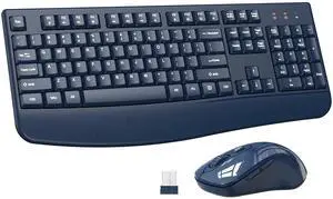 Wireless Keyboard and Mouse Combo, ULSOU 2.4G Full-Sized Ergonomic Computer Keyboard with Wrist Rest and 3 Level DPI Adjustable Wireless Mouse for Windows, Mac OS Desktop/Laptop/PC(Blue)