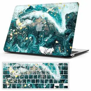 MonsDirect Case Compatible with 2020 MacBook Air 13 Inch with Touch ID A2337 M1 A2179, Hard Plastic Case Protective Cover with Keyboard Cover for 2020 Air 13.3" Retina with Touch ID, Green Marble