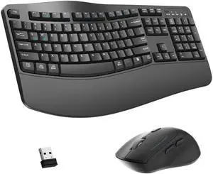 Wireless Keyboard and Mouse Combo,2.4G Full Size Wave Keys Ergonomic Keyboard with Wrist Rest for Natural Typing, 3 DPI Adjustable Ergonomic Silent Mouse for Computer/Laptop/Windows/Mac (Grey)