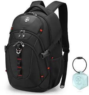 Swissdigital Design Travel Backpack for Men with Apple Find My, Laptop Backpack with USB Charging Port, RFID Protection, Add-A-Bag System - Travel Backpack for Men-Finder Color Random