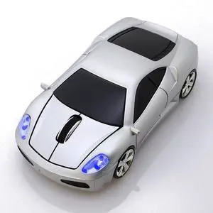 Wireless Mouse Sport Car Shape Computer Optical Mice USB 2.4Ghz Ergonomic Design for PC Laptop Chrome Book (Silver)
