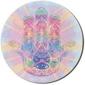 Ambesonne Hamsa Mouse Pad for Computers, Energy Flow Aura Inspired Design Harmony Yoga Theme, Round Non-Slip Thick Rubber Modern Gaming Mousepad, 8" Round, Pale Pink Peach and Aqua